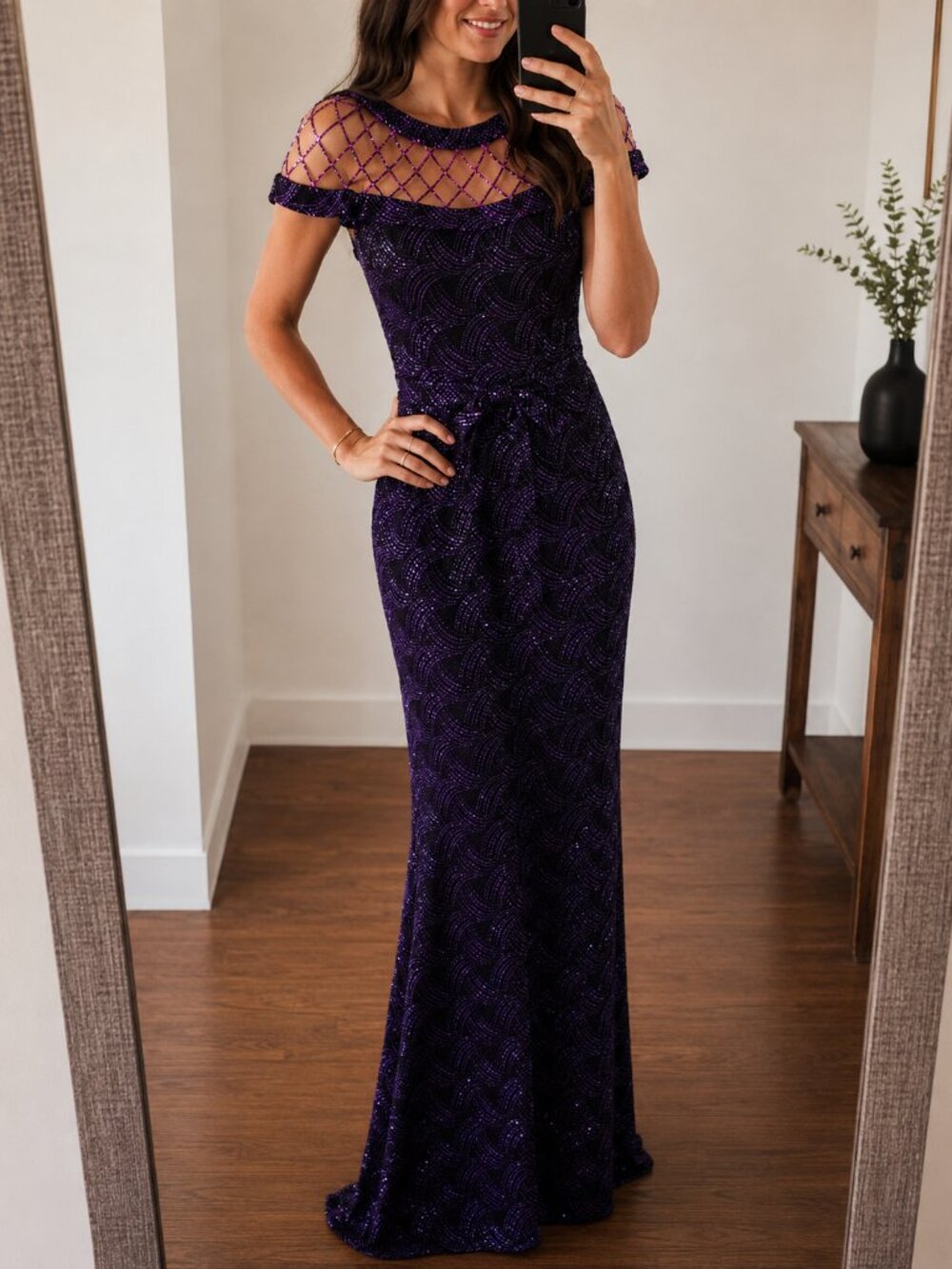 Tempest Storm Purple Vintage Gown Mesh Neckline Maxi Dress Size M